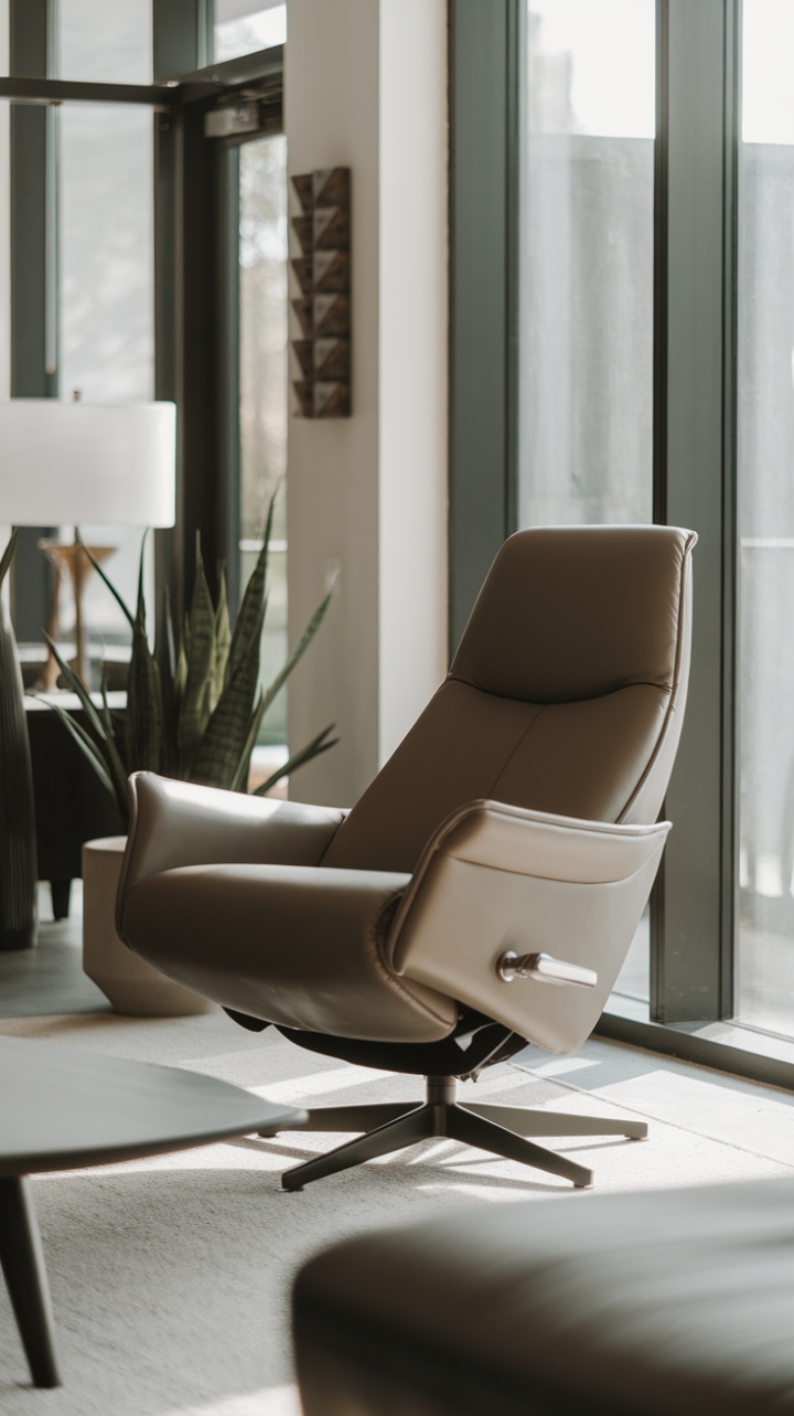 Sunlight streams through the window, illuminating the clean lines of this minimalist recliner-the perfect sanctuary for quiet contemplation or a cozy movie night. Its sleek silhouette and plush cushioning promise unparalleled comfort, while the surrounding modern décor creates a haven of sophisticated style. The perfect blend of form and function.