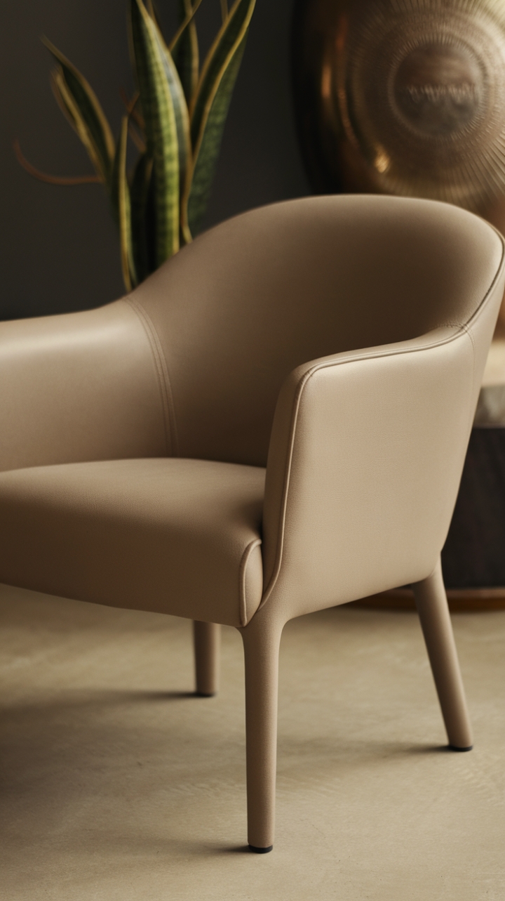 Sculptural lines and understated elegance define this contemporary armchair, a quiet statement piece in any modern living space. The creamy beige upholstery invites relaxation, while the graceful curves and slender legs add a touch of sophisticated minimalism. A perfect blend of comfort and style.
