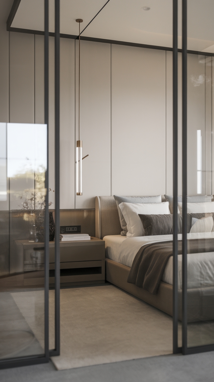 Find your focus in this contemporary bedroom, where less is truly more. A sophisticated palette and streamlined furniture foster a sense of tranquility, making it the ideal space for rest and rejuvenation. The result? A bedroom that's both stylish and supremely relaxing.