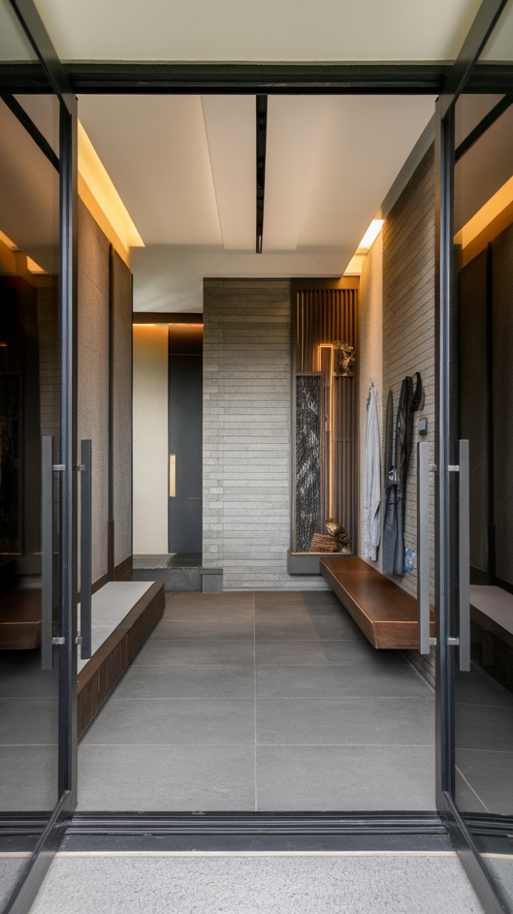 Unveiling a contemporary haven where sleek lines and minimalist design converge. This urban sanctuary boasts a chic mudroom and stylish vestibule, setting the stage for sophisticated living. The trendy reception area is a testament to modern elegance.