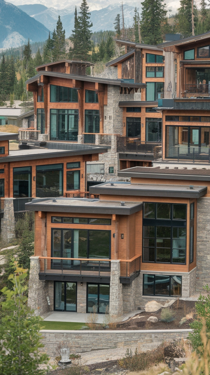 Discover architectural harmony in the heart of the mountains. These stunning homes seamlessly blend modern aesthetics with the rugged charm of their alpine surroundings. Large windows frame breathtaking views, while natural materials like wood and stone create a warm and inviting atmosphere. Imagine waking up to this unparalleled vista-a testament to sophisticated mountain living.
