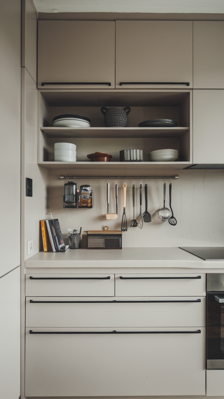 Unveiling a minimalist masterpiece: This contemporary kitchen redefines urban chic with sleek cabinetry, streamlined drawers, and stylish organizers, creating a space that's both functional and breathtakingly beautiful.