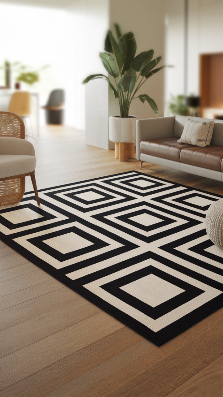 This season's must-have: a contemporary rug that redefines understated chic. The striking abstract pattern adds a touch of graphic drama to your floor, instantly updating your room's aesthetic. A statement piece that's both stylish and surprisingly versatile.