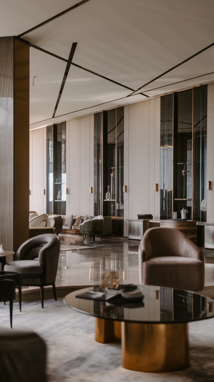 Indulge in the epitome of modern luxury. This living room's minimalist design, featuring designer furniture and premium materials, creates a sophisticated ambiance that's both stylish and inviting. The elegant lounge beckons relaxation, while the high-end details whisper understated opulence.