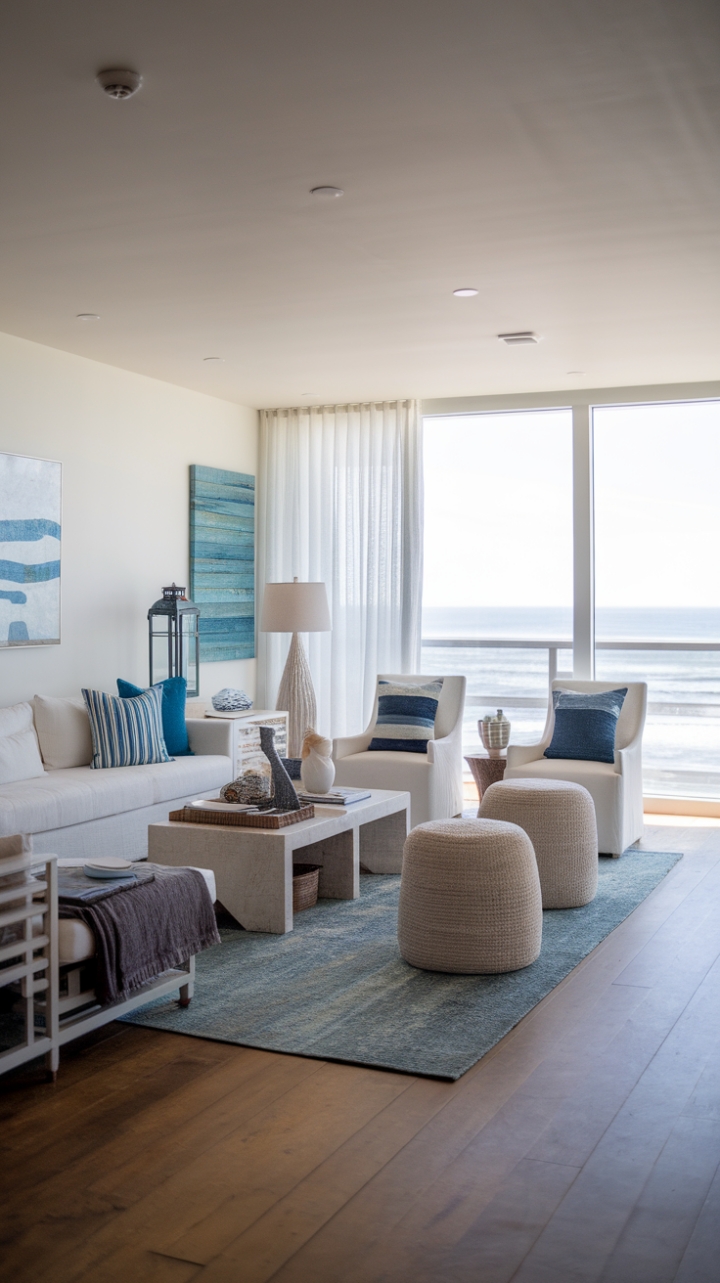 Breathe in the salty air and exhale your worries in this sun-drenched coastal haven. Crisp white furnishings, nautical accents, and breathtaking ocean views create a sanctuary of serene sophistication. The minimalist design allows the natural beauty of the seaside to take center stage, promising endless relaxation.