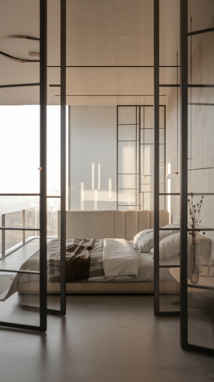 Embracing the essence of contemporary minimalism, this bedroom showcases a refined elegance through its clean lines and thoughtfully curated decor. The neutral color scheme fosters a calming environment, while the minimalist furniture pieces provide both functionality and style. This uncluttered sanctuary invites you to unwind, offering a perfect blend of modern design and serene comfort that transforms everyday living into an artful experience.