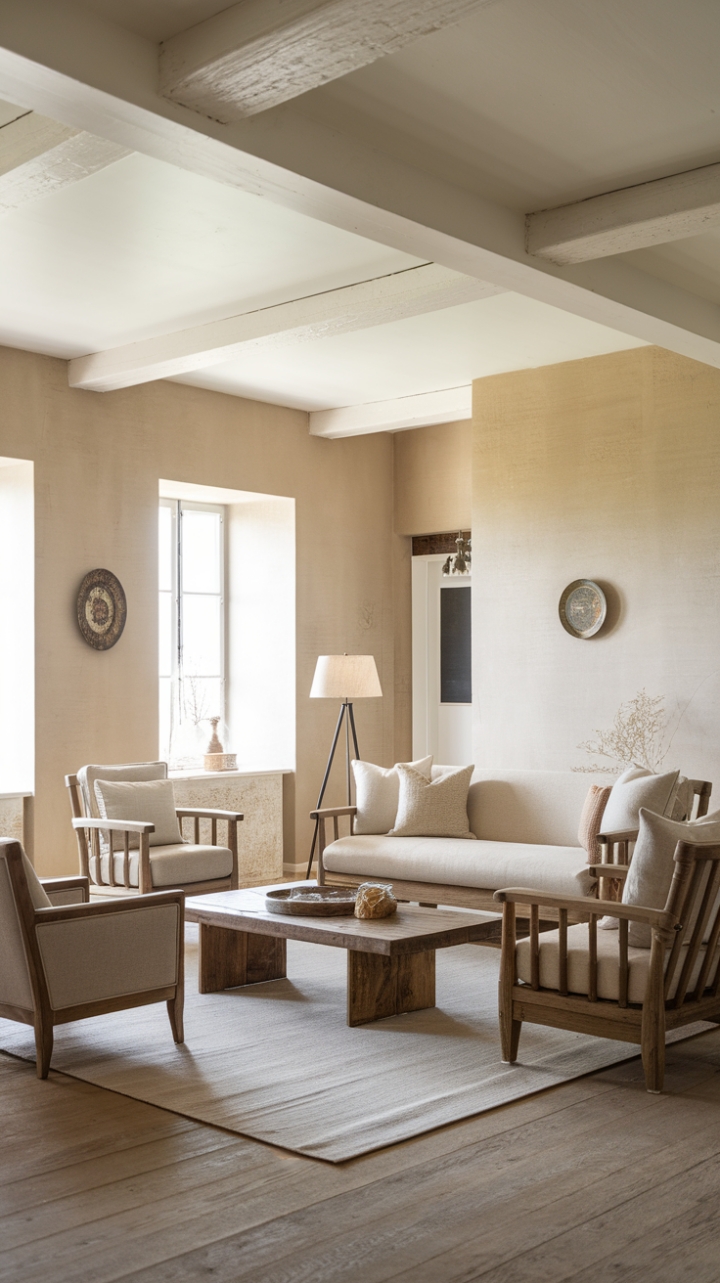 Embrace the warmth of rustic modern design in this inviting living room. Neutral tones, reclaimed wood accents, and subtly textured fabrics create a space that's both cozy and sophisticated. The minimalist aesthetic allows the natural beauty of the materials to shine, resulting in a haven of calm and understated elegance.