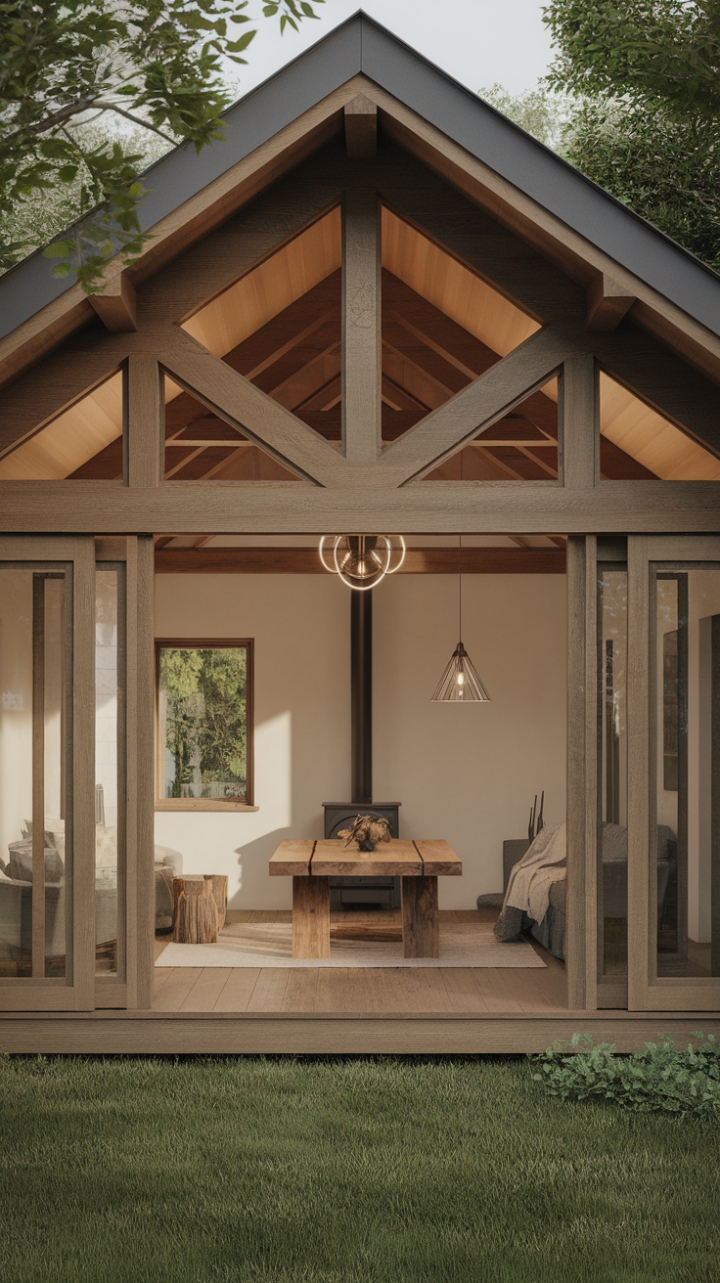 Discover the perfect blend of rustic and modern in this idyllic cottage retreat. Whitewashed walls and minimalist furnishings complement the rich textures of exposed wood and a crackling fireplace, creating a space that's both inviting and utterly serene. Imagine cozy evenings spent in this picturesque haven.