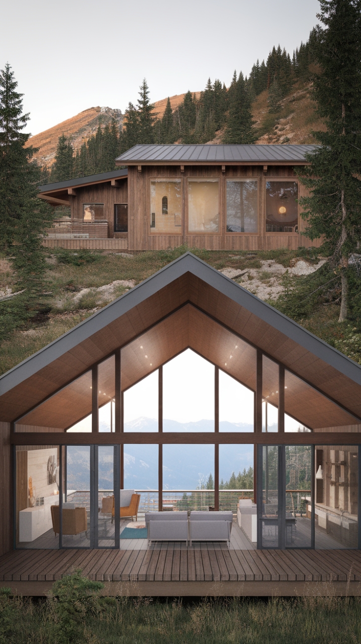 Escape to tranquility in this breathtaking mountain retreat. Floor-to-ceiling windows frame panoramic vistas, while the rustic-modern design blends seamlessly with the surrounding wilderness. Inside, minimalist elegance meets cozy comfort, creating a sanctuary where nature's beauty reigns supreme. The perfect blend of sophisticated simplicity and rugged charm.