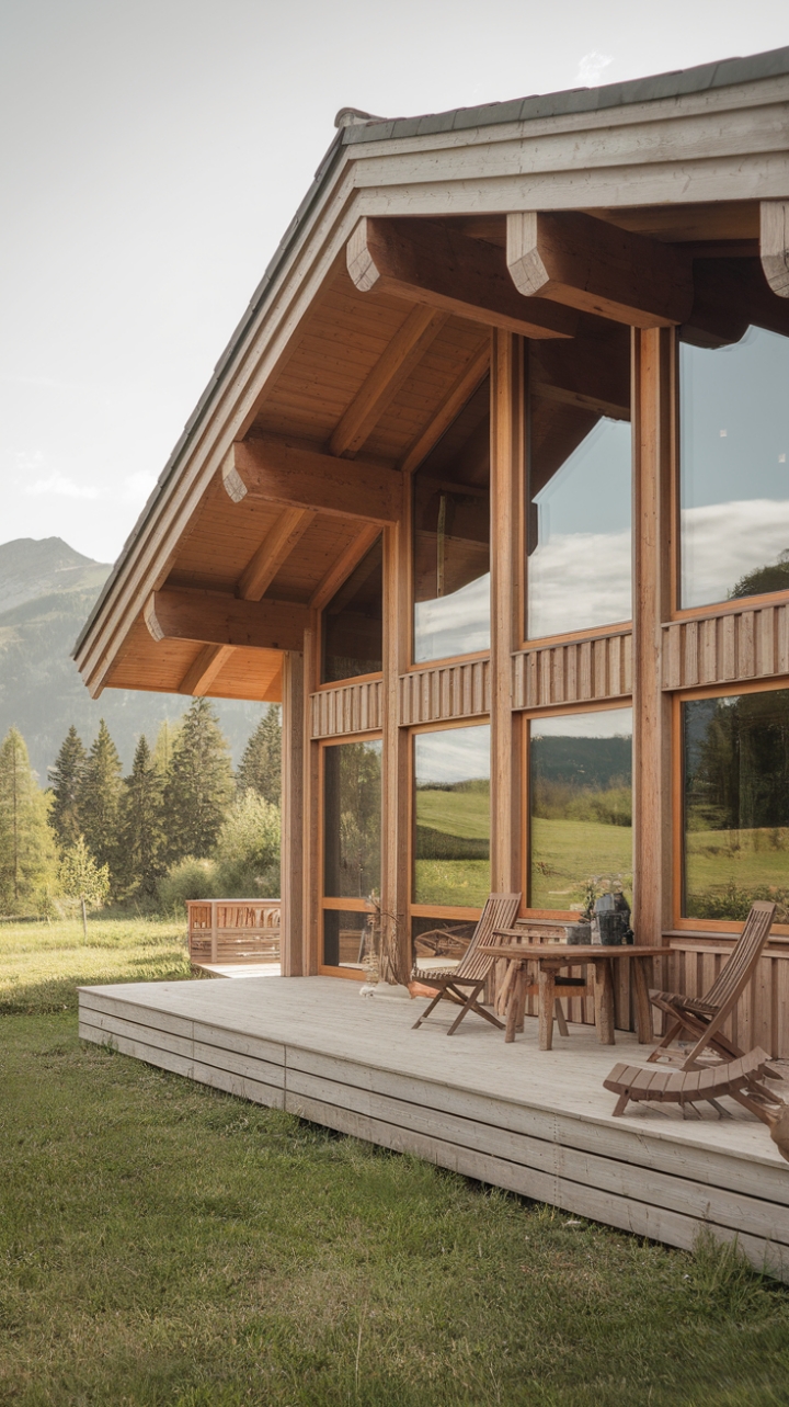 Escape to this stunning modern alpine retreat, where clean lines and natural materials meet breathtaking scenery. Picture yourself relaxing on the expansive wooden deck, surrounded by the tranquility of nature, with panoramic views that will leave you speechless.