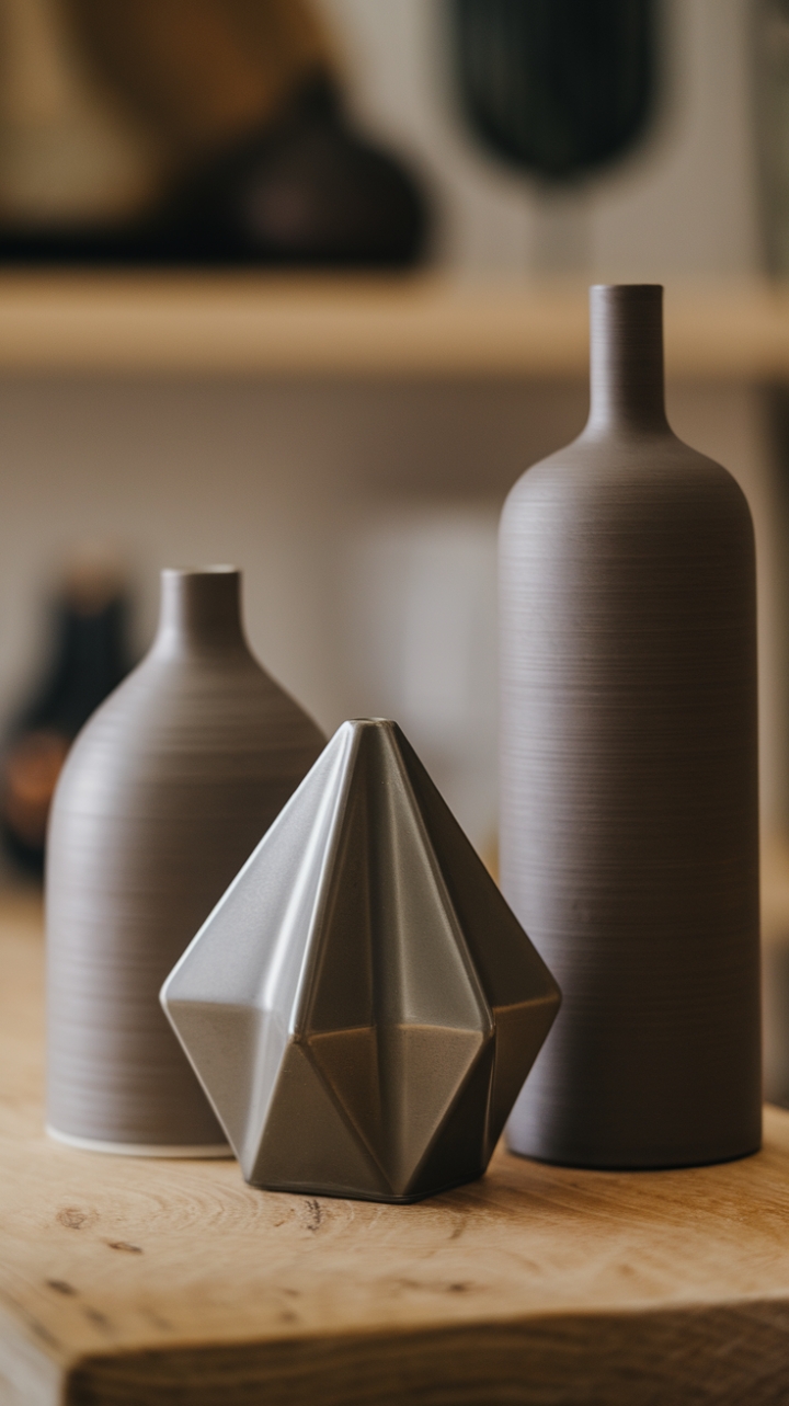 Sculptural silhouettes and organic forms unite in this captivating trio of contemporary vases. Each piece, a study in texture and shape, commands attention while harmoniously complementing its companions. A modern masterpiece for any discerning collector.
