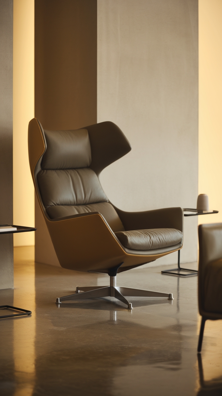 Sink into serenity. This contemporary lounge chair, a study in ergonomic elegance, commands attention in a minimalist haven. Thick cushioning promises unparalleled comfort, while the sleek design adds a touch of modern sophistication to the polished concrete floor. The perfect sanctuary for quiet contemplation.