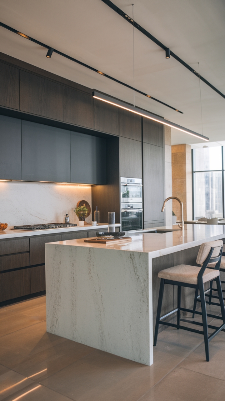 A stunning example of contemporary luxury, this kitchen showcases a seamless design that marries form and function. With its high-end appliances and designer cabinetry, every element is curated to perfection. The upscale countertops and minimalist decor create an inviting atmosphere, while premium fixtures add a touch of elegance, making this space a dream for both culinary enthusiasts and design aficionados alike.