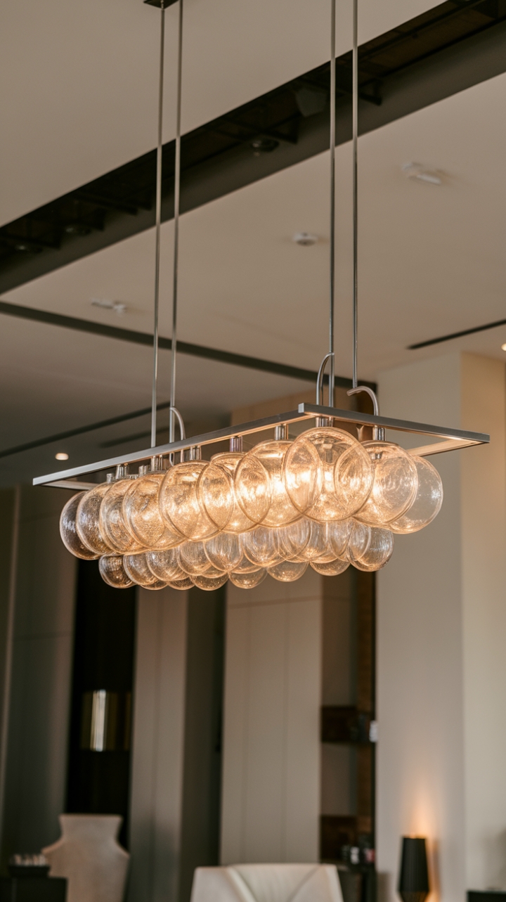 A cascade of illuminated glass spheres, this contemporary chandelier is more than just lighting; it's a statement piece. The interplay of light and shadow, glass and metal, transforms an ordinary ceiling into a captivating spectacle, adding a touch of sophisticated drama to your interior.