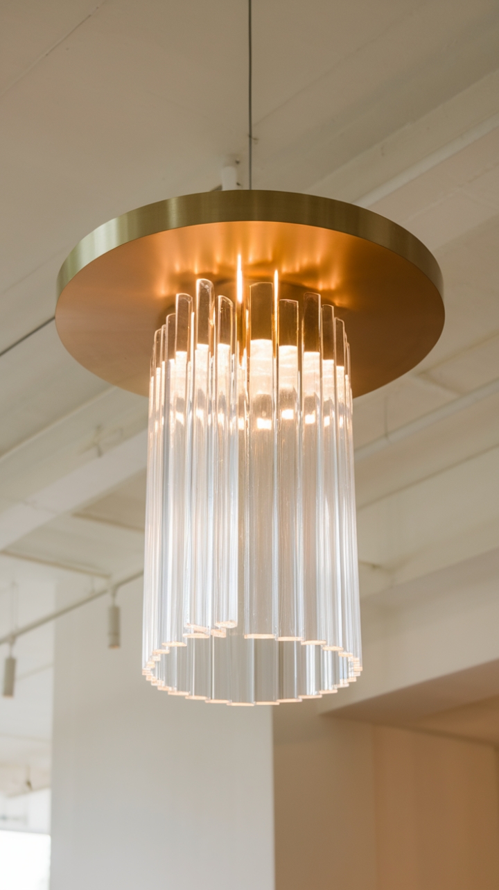 Sculptural elegance meets incandescent warmth. This minimalist glass cylinder chandelier, with its gleaming gold base, casts a captivating glow, transforming any space into a haven of sophisticated serenity.