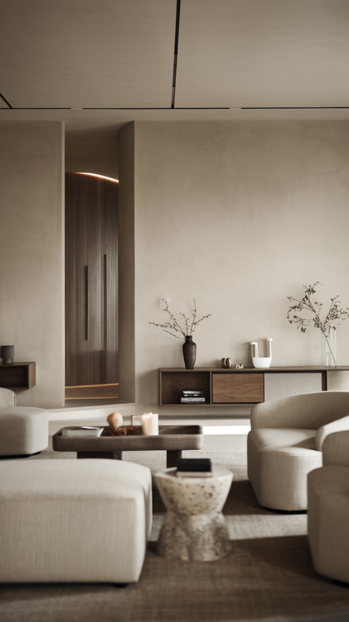 Modern living redefined. This minimalist masterpiece showcases the beauty of simplicity, with sleek furniture and a neutral palette creating an atmosphere of tranquil sophistication. Subtle textural details add depth without disrupting the clean, uncluttered aesthetic.