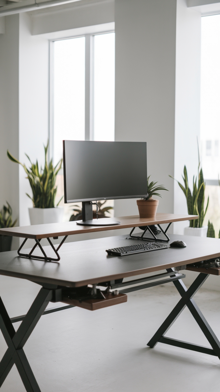 Modern minimalism redefined. This sleek, dark wood desk is the epitome of sophisticated workspace design. Its ergonomic features and clean aesthetic create a calming yet productive environment, perfectly complemented by the subtle greenery and uncluttered background.