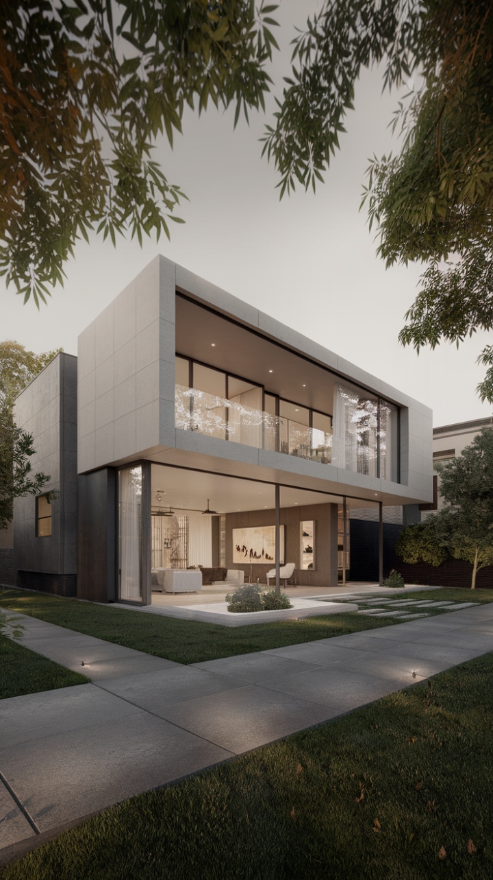 Sun-drenched minimalism meets urban sophistication. This contemporary haven, crafted from innovative materials, boasts an open floor plan that seamlessly blends indoor and outdoor living, showcasing sleek interiors and a breathtaking city vista.