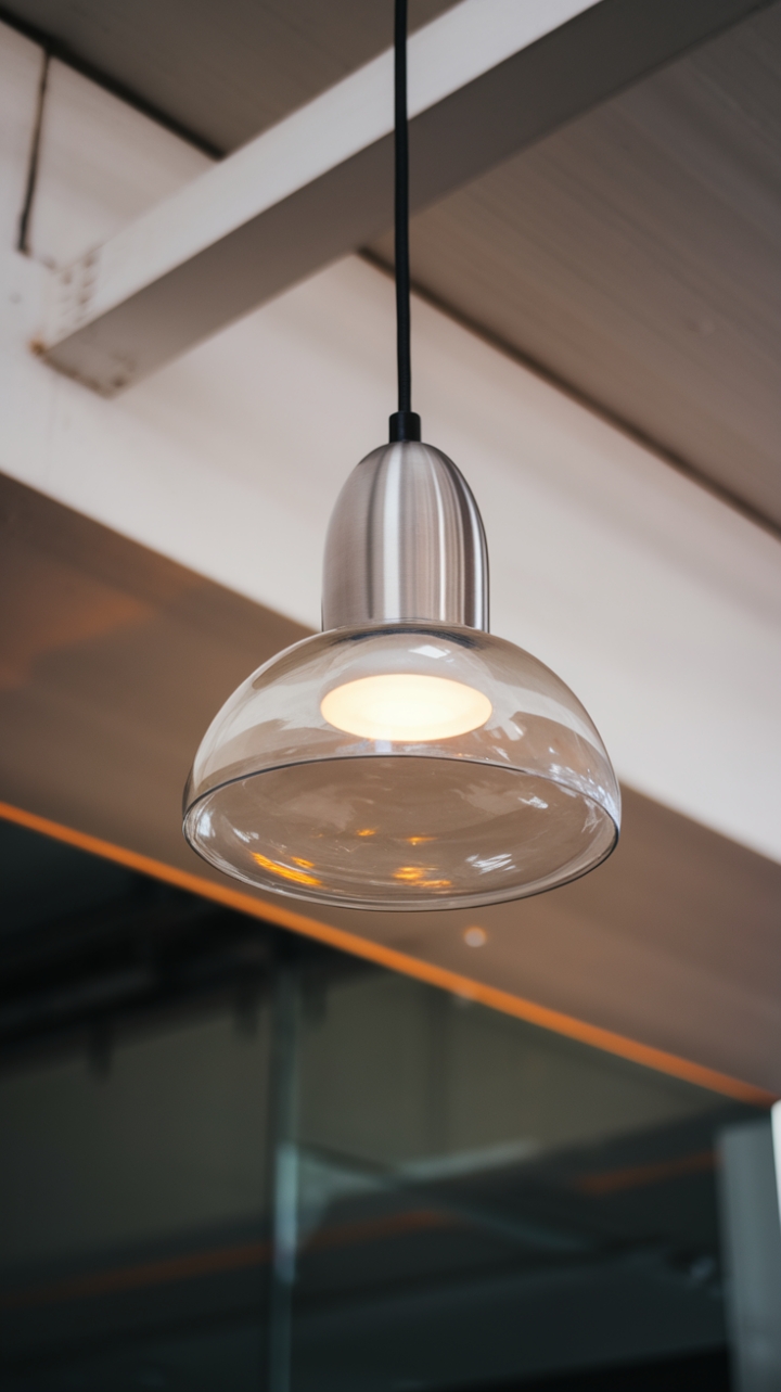 Sculptural simplicity meets incandescent glow. This contemporary pendant light, a study in minimalist design, casts a warm, inviting radiance, perfect for adding a touch of modern sophistication to any urban space. Its clear glass shade and sleek silver cap create a captivating focal point, transforming an ordinary room into a design statement.