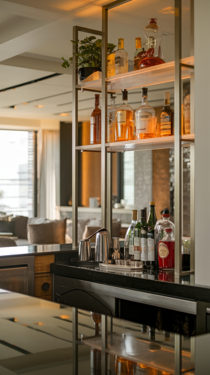 With its modern aesthetic and thoughtful details, this home bar is a stunning focal point that seamlessly blends functionality with style. The beverage station, adorned with a curated selection of spirits and mixers, beckons for creative concoctions, while the comfortable seating in the lounge area invites relaxation and conversation. Warm lighting envelops the space, creating an inviting ambiance that transforms any gathering into a memorable occasion.