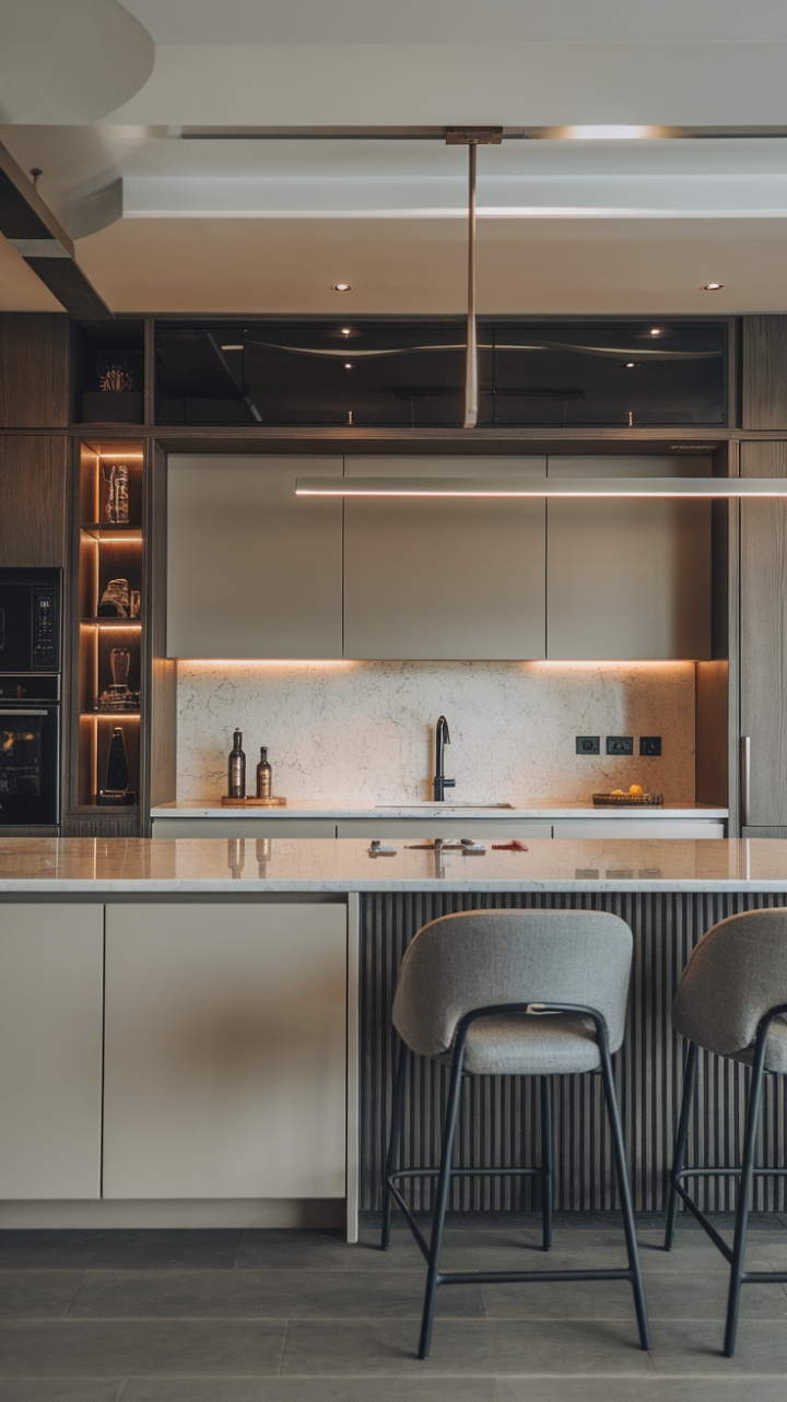 A masterpiece of contemporary design, this luxury kitchen showcases a perfect balance of form and function. The sleek interiors are adorned with designer cabinets that offer both elegance and practicality, while the upscale countertops invite culinary creativity. High-end appliances blend seamlessly into the minimalist decor, ensuring that every detail is both stylish and purposeful. With premium fixtures that exude sophistication, this kitchen is a dream space for those who appreciate the finer things in life.