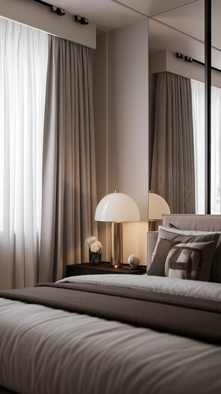 In this contemporary bedroom, minimalist elegance meets urban charm, creating a stylish sanctuary that feels both chic and inviting. The crisp white walls serve as a perfect canvas for the thoughtfully curated decor, featuring a sleek bed, a modern nightstand, and a striking lamp that adds a touch of personality. The window, adorned with soft curtains, invites gentle light to dance across the room, enhancing the serene ambiance of this stylish urban oasis.
