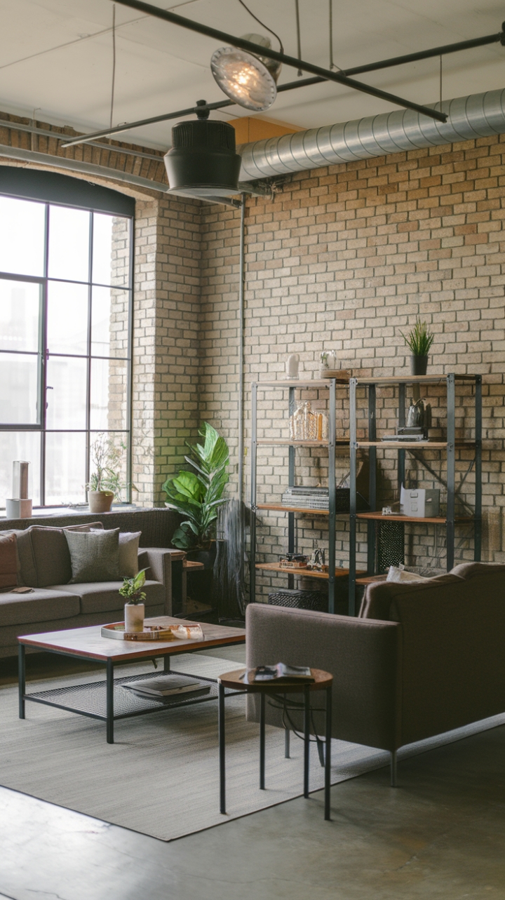 Raw urban grit meets refined modernism in this breathtaking loft. Exposed brick whispers stories of the past, while sleek metal and warm wood create a haven of contemporary cool. The concrete floor grounds the space, allowing the industrial lighting and carefully curated furniture to shine. A touch of greenery softens the industrial edge, proving that style and comfort can coexist beautifully.