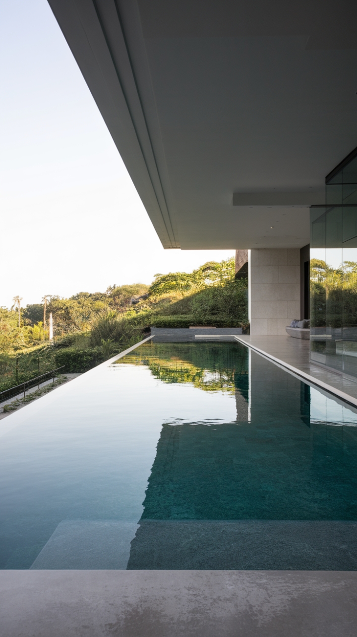 Dive into tranquility. Imagine yourself lounging poolside, the gentle caress of the water a counterpoint to the breathtaking view. This contemporary infinity pool is more than just a feature; it's a statement of refined taste and a testament to the art of luxurious outdoor design. The seamless blend of water, architecture, and landscape creates an unforgettable escape.