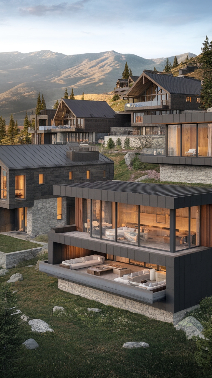 Escape to a world of serene sophistication. These contemporary mountain homes boast stunning architecture and interiors, seamlessly blending modern aesthetics with the raw beauty of the alpine landscape. A sanctuary of tranquility awaits.