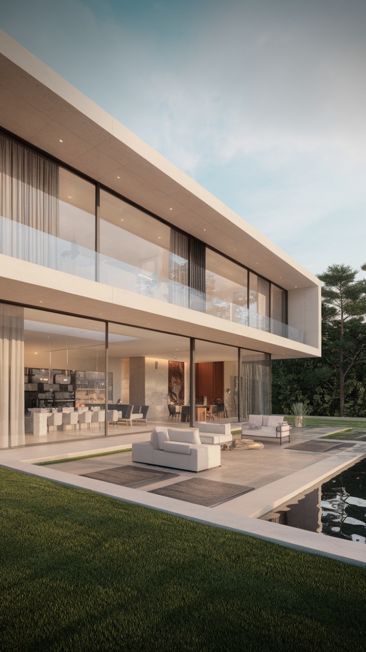 This contemporary home embodies the essence of modern architecture, where minimalist design meets innovative building materials to create a stunning sanctuary. The open floor plan invites an abundance of natural light, illuminating the sleek interiors and enhancing the serene atmosphere throughout the stylish living spaces. With a strong emphasis on sustainability, this residence not only captivates with its aesthetic appeal but also champions eco-friendly living, making it a true masterpiece of contemporary design.