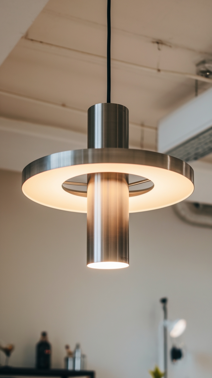 Modern minimalism redefined. A sleek metal pendant commands attention with its clean lines and even light diffusion, a statement piece that seamlessly blends form and function in any contemporary setting.
