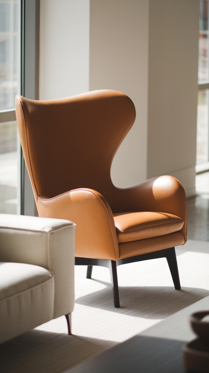 Sculptural lines meet sun-drenched serenity. This minimalist armchair, a study in chic restraint, commands attention in a living room bathed in natural light. Its sleek silhouette perfectly complements the clean aesthetic of the white sofa and coffee table, creating a haven of modern sophistication.