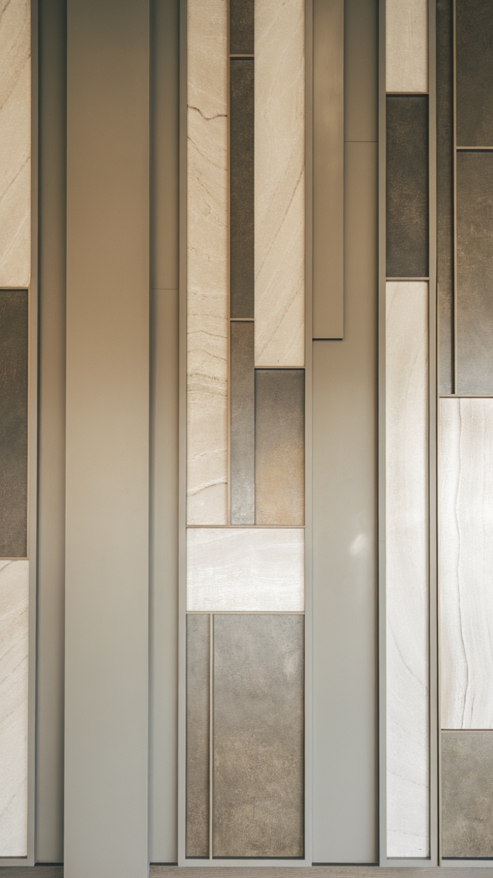 Experience the allure of contemporary living. This space, defined by its sleek wall cladding and minimalist aesthetic, exudes a quiet confidence. The interplay of beige, gray, and white in the textured panels creates a captivating backdrop for your personal style, a canvas for modern artistry.