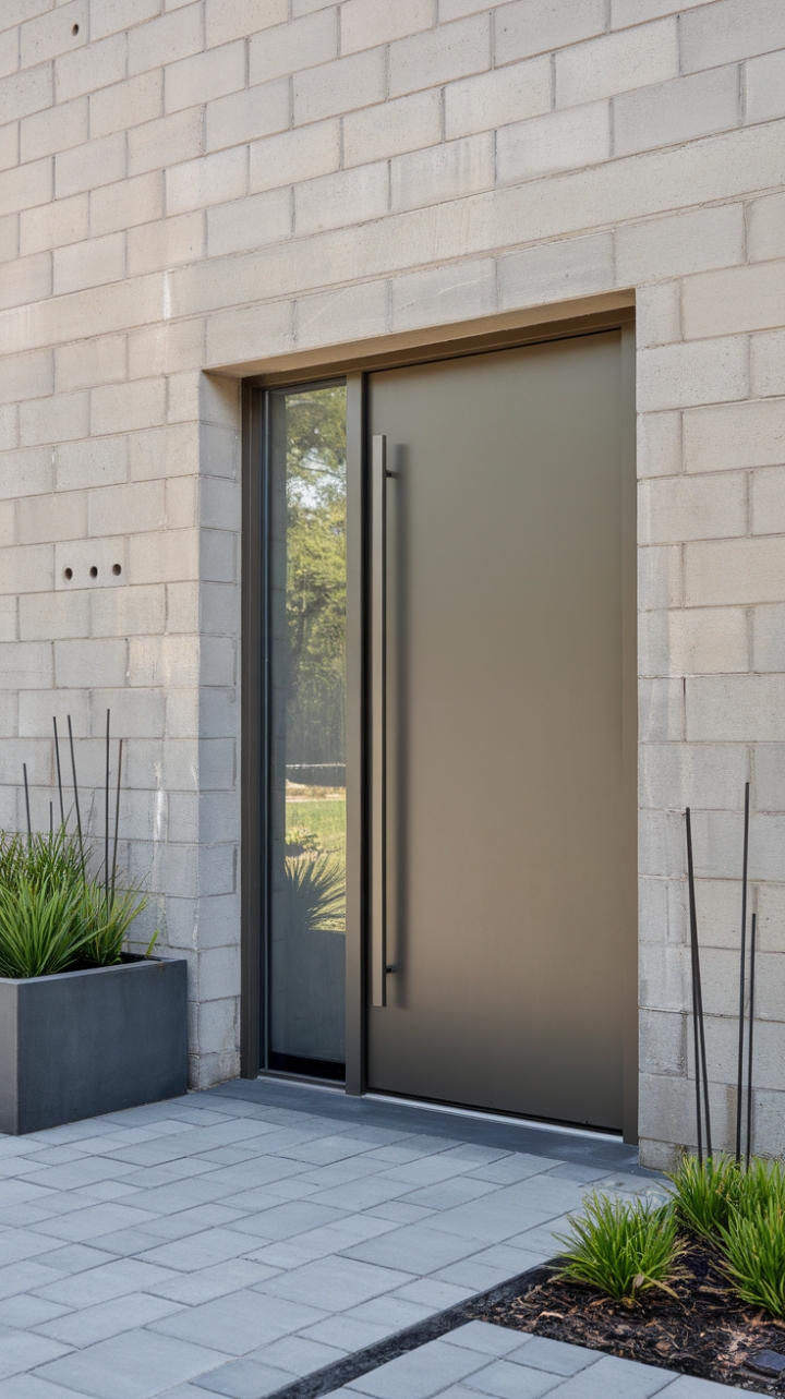 Raw concrete, sleek black, and verdant life intertwine in this modern marvel. The minimalist entrance hints at the sophisticated style awaiting within, a testament to understated elegance.